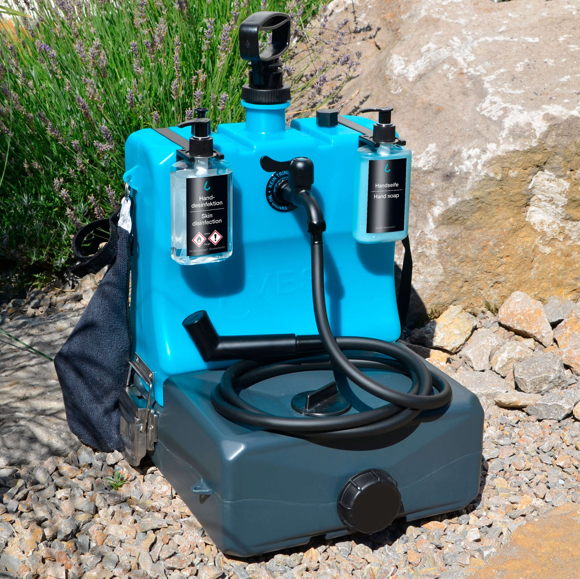 LAVESE® Mobiles Waschbecken OUTDOOR - Haidl Products-mobiles-Waschbecken-Baustellen-Waschbecken-für-Handwerker-Bauarbeiter-mit Frischwassertank-Outdoor-Waschbecken-mobil-mobile-Toilette-Hände-Waschen-auf-der-Baustelle-Sanitärlösung-bei Blackouts-autark-Spülbecken-Abwasserbehälter